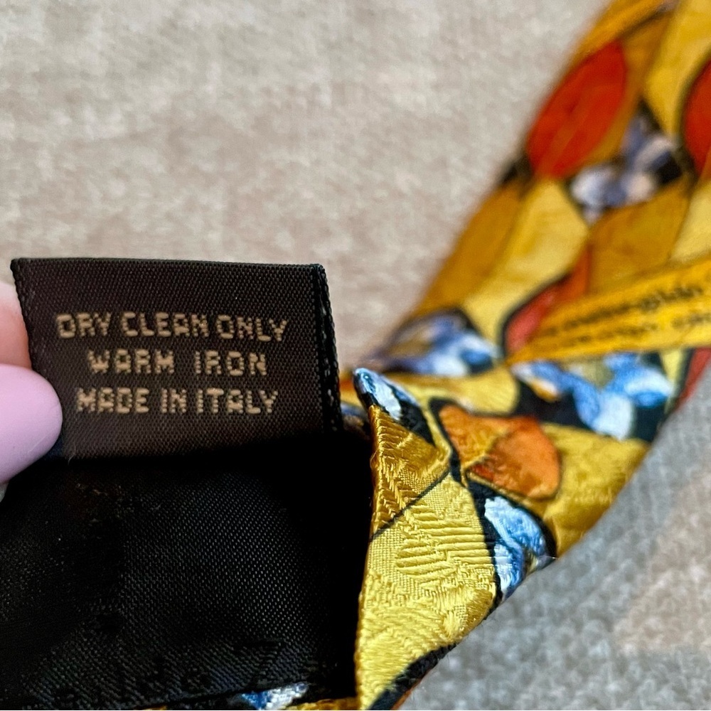 Ermenegildo Zenga Italian Silk Floral Print Vintage Men’s Tie Orange Yellow Blue - Picture 8 of 8